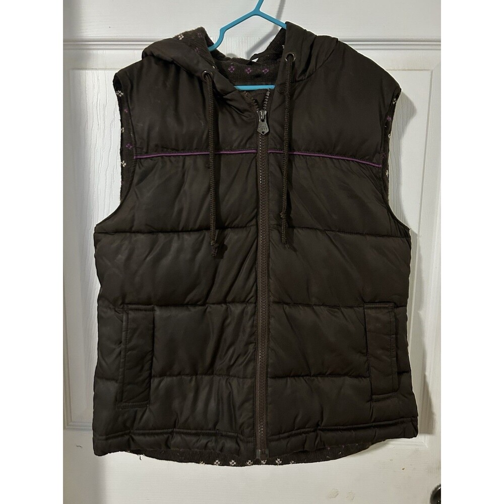 Old Navy Women's Brown Puffer Vest With Hood XS Full Pockets